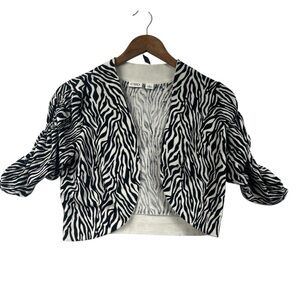 Y2K Mcbling Club Zebra Print Bolero Jacket SM White Animal Black 2000s Cotton
